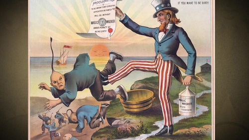 1880 年代的 Magic Washer 液体洗涤化合物广告，以反亚洲偏见为卖点