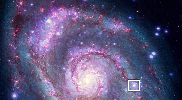 图像中框线标志在 M51 中发现的潜在行星